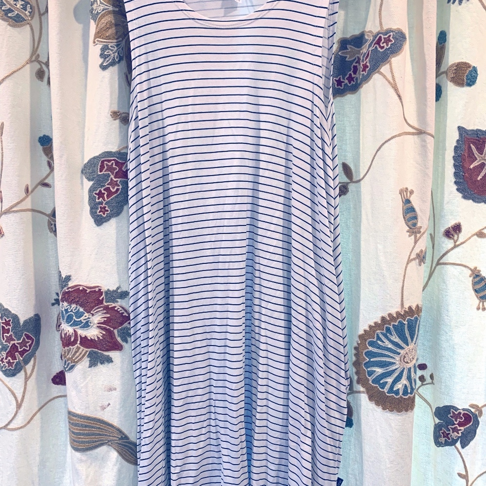 White/Navy Striped Swing Dress